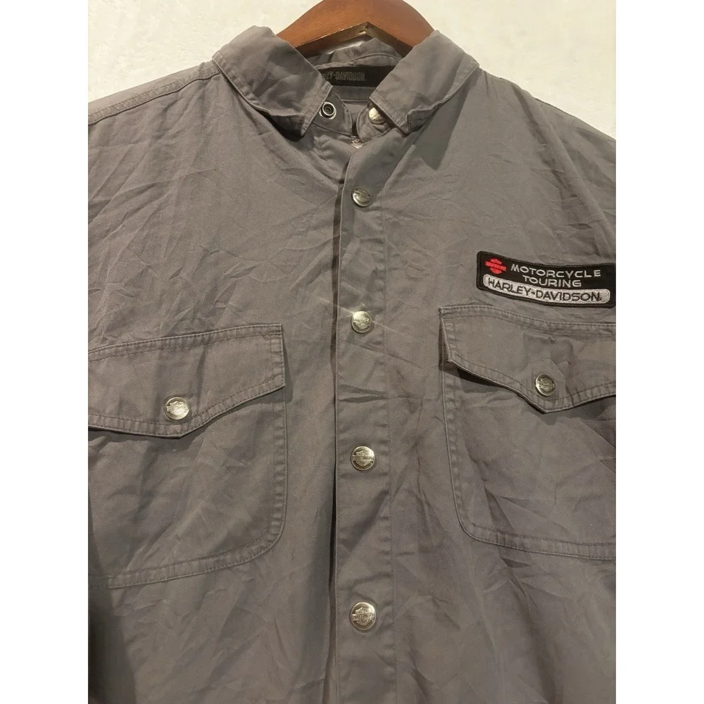 Harley Davidson‎ Shirt Mens Medium Touring Wolf Embroidered Button Up  Gray